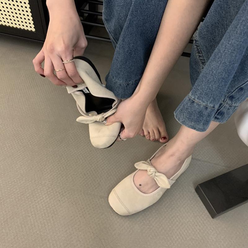 2025 night breeze suede leather bow Mary Jane shoes women's spring new round head inner height increase single shoes women