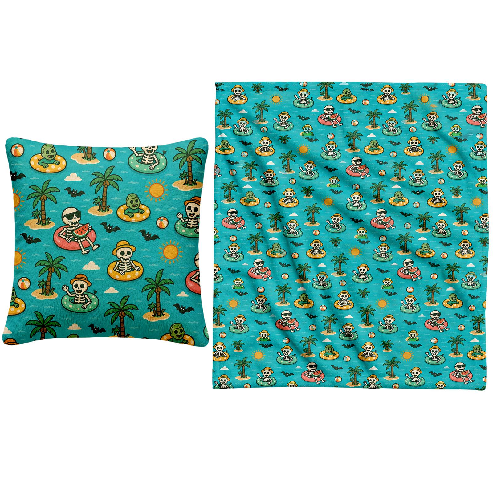 Halloween Flannel Printed Throw Blanket and Decorative Cover Set One Size