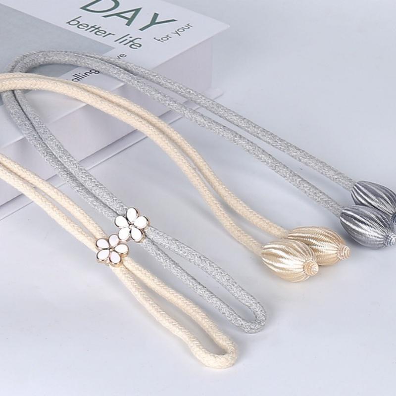 2Pcs Curtain Ties With Flower Buckles - Adjustable, No Drilling Cord Fixers For Elegant Home Decoration, Curtain Accessories