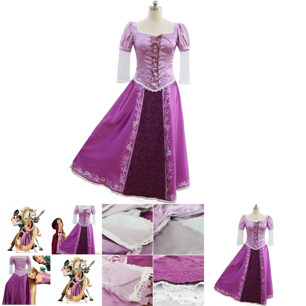 Light Purple Tangled Rapunzel Cosplay Dress With Puffy Sleeves And Padded Design