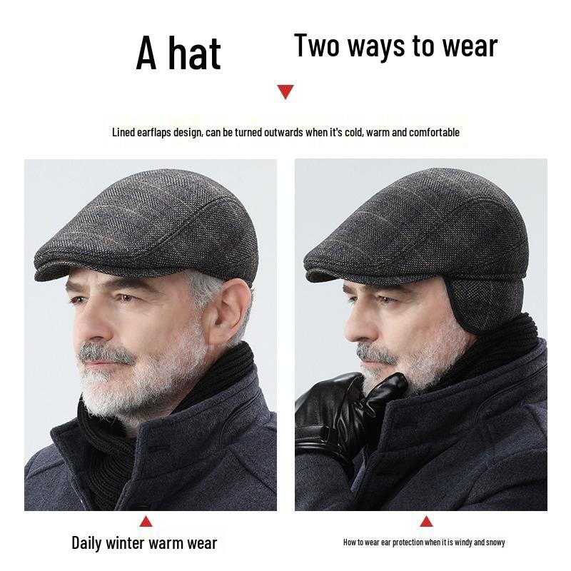 

Retro British Plaid Beret with Ear Protection for Middle-Aged and Elderly Men Small (54-56cm)