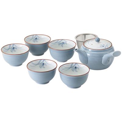 Saikai Toki Hasami Ware Tee-Geschirr Sencha Mikrowellen- und Spülmaschinenfest Hergestellt in 31051 "Graue Orchidee" Teekanne, Utensilien, 6-teiliges Set, Set, Teetassen, Tassen,