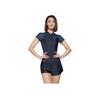 Li Ning Color Block Round Neck Pullover Short Sleeve Two Piece Swimsuit Women swimsuit Black Ink-Gray ASLT076-2