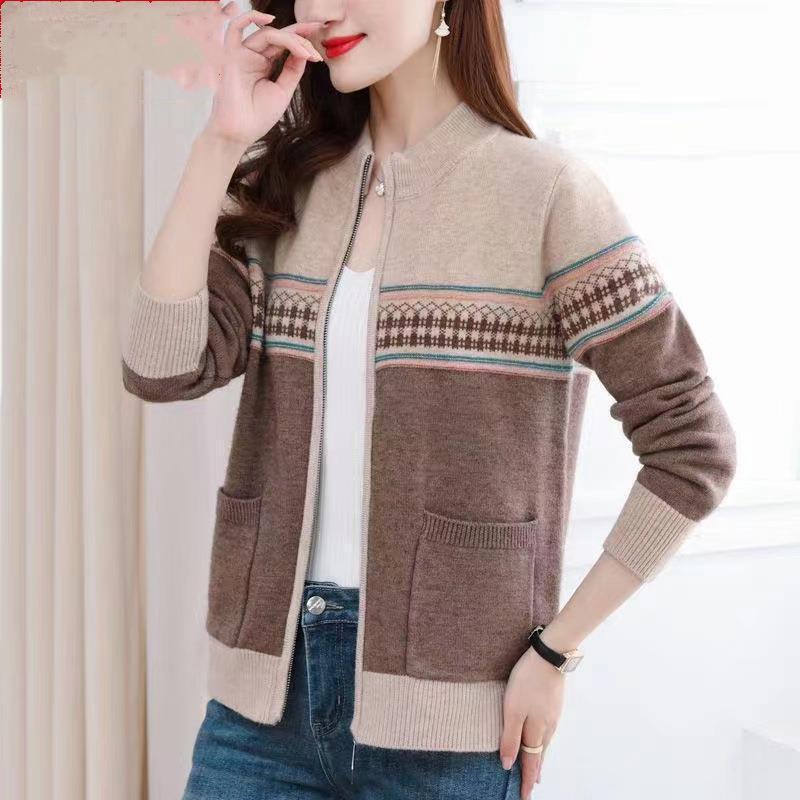 

Autumn and winter new color matching small coat women s sweater with top knitted cardigan women s One size верблюд