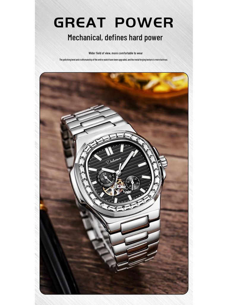 Durenwei Men's Luminous Nautilus Automatic Waterproof Watch with Transparent Skeleton Design