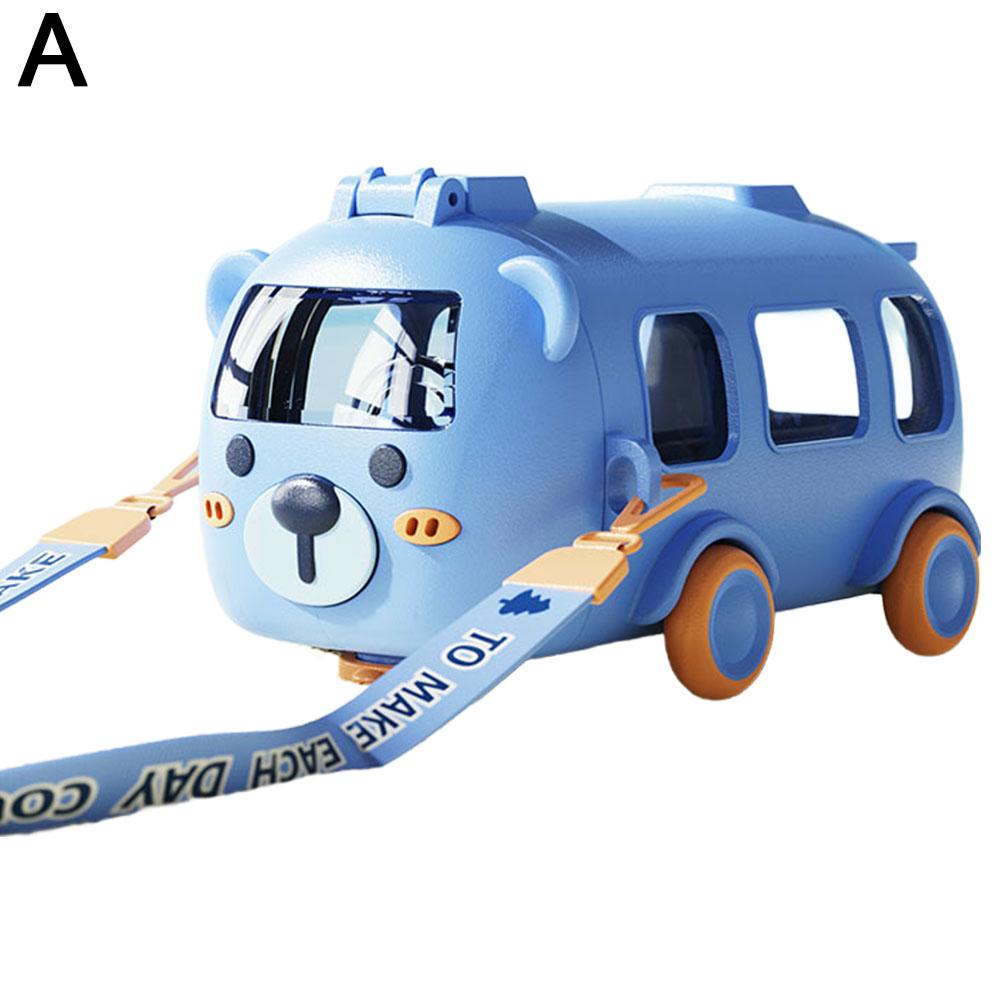 Kids' Bus Water Bottle 16oz Car Water Cup With Straw And Strap, Leak-Proof,Detachable Bus Water Jug Toy For School Sports Travel