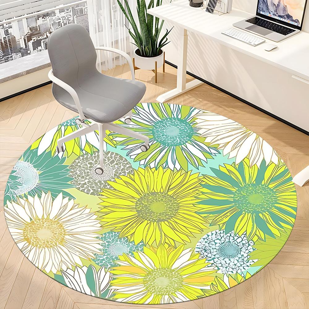 1 Stück Rundteppich mit Blumenmuster für das Büro, rutschfest, weich und langlebig, Büroteppich für die Innendekoration, perfekt für das Büro, schöne Dekoration yy2603120