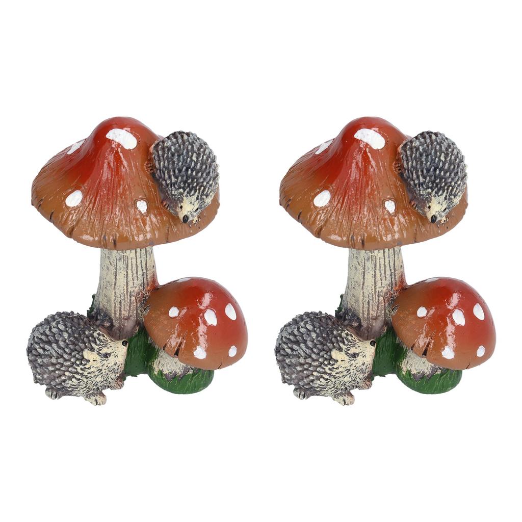 2Pcs Hedgehog Mushroom Ornament Miniature Animal Statue Bonsai Decoration for Garden IndoorBrown
