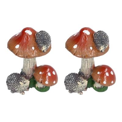 2 Stück Igel Pilz Ornament Miniatur Tier Statue Bonsai Dekoration für Garten Innen Braun