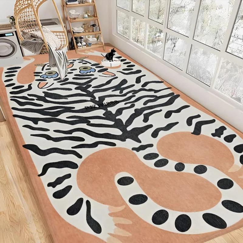 Tapete de Chão Lúdico com Estampa de Tigre Nórdico - Capacho Estilo Desenho Animado para Banheiro Vaso Sanitário Quarto Hotel Decoração de Casa Fácil de Limpar Moda