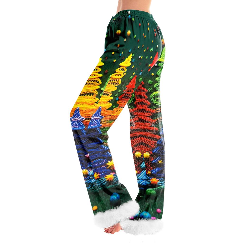Women's Fashionable Casual Pants, Christmas Tree Print Pants