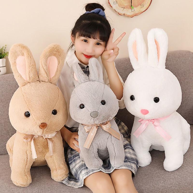 Emulational Rabbit Plush Toys Little Bunny Figurine Doll Girlfriend Scarf Rabbit Children Gift Desk Living Room Car Interior Decoration Fashion Girl