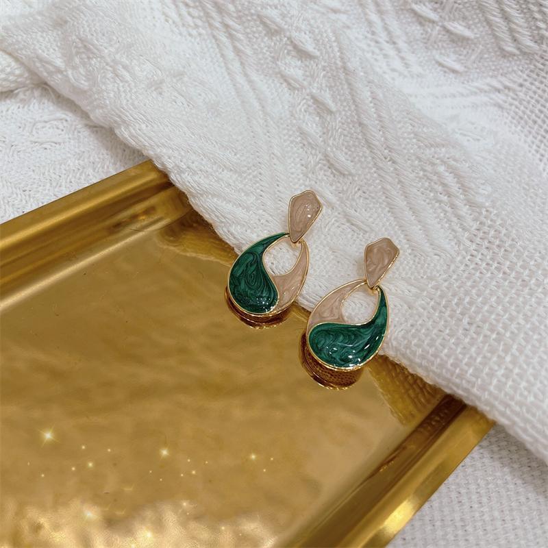 Trendy Green and Gold Geometric Drop Earrings for Women