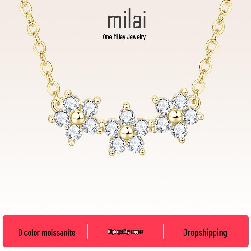 D-Color Moissanite Flower Necklace - Elegant, Luxury, Versatile Women s Jewelry Star Style (K Yellow)