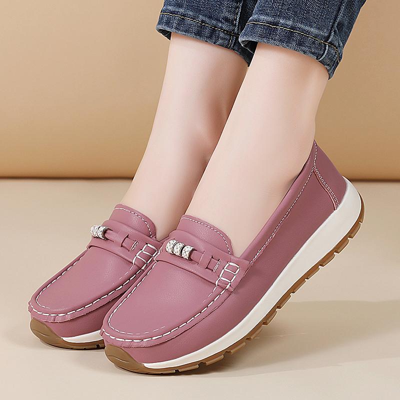 

Women s Pink Loafers Leather Driving Moccasins Black Casual Slip on Beige Plus Size Business Office Walking Shoes 44 рожевий