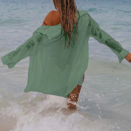 Swimsuit Cover Up Solid Color Cardigan Beach Shirt Lightweight Casual for Holiday