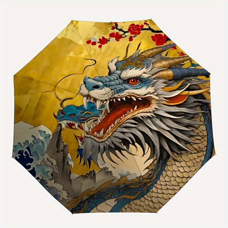 

1pc Dragon Waves Automatic Open/close Umbrella, 8-Rib sturdy structure, Portable Travel Umbrella, Parties, Everyday Use, Outdoor Accessory,