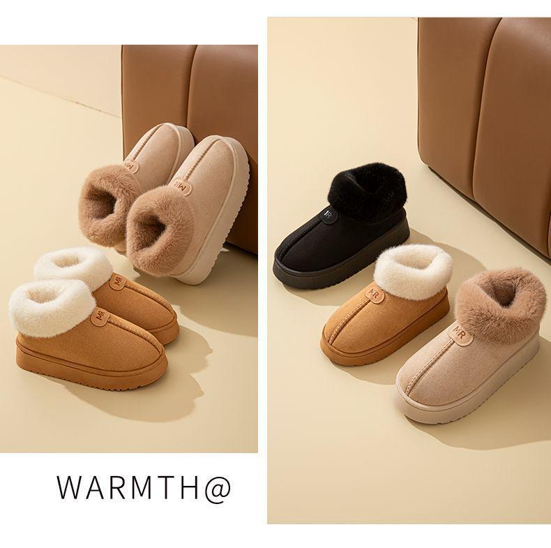 High-Top Plush-Lined Cotton Slippers with Heel Support, Suitable for Outdoors, Snow Boots for Kids & Adults, Cozy Home and Office Wear