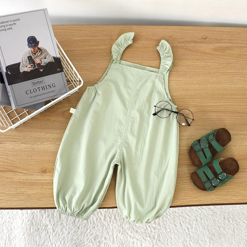 Little Pig David Girls' Summer Lace Strap Jumpsuit - Stylish Solid Color Outfit for Baby Girls