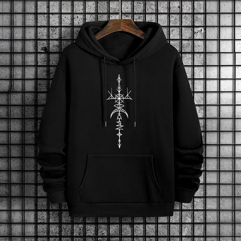 Mysterious Symbols Pattern Men's Hoodie Streetwear Fashion Hip Hop Hooded Sweatshirt Male Fall Winter Trendy Casual Sporty Hoody