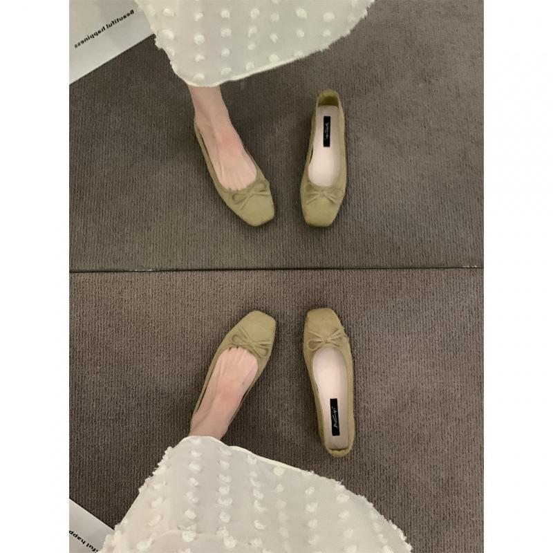 Evening bow flat bottom one pedal French single shoes soft sole grandma shoes gentle women's shoes autumn and summer light mouth shoes ladyshoes