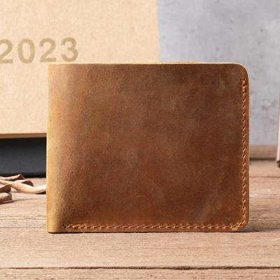 Crazy Horse Leather Men Wallets Retro Handmade Small Purse Top Cow Leather Brand Designer Wallet Men