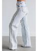2025 Damen High Waist Gewaschene Weite Bein Jeans mit Großen Rissen und Micro Flare