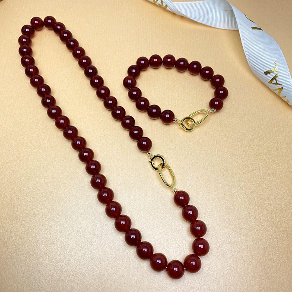 Vermilion Red Beaded Agate Choker Light Luxury Clavicular Chain Vermilion Red Beaded Necklace  Girl