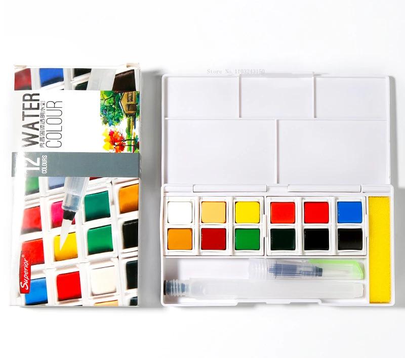 

12/24/36/48 Color Concentrate Solid Watercolor Paint Set for Beginners Outdoor Watercolor Painting Creation Portable Art Tool (as the picture,Single box)