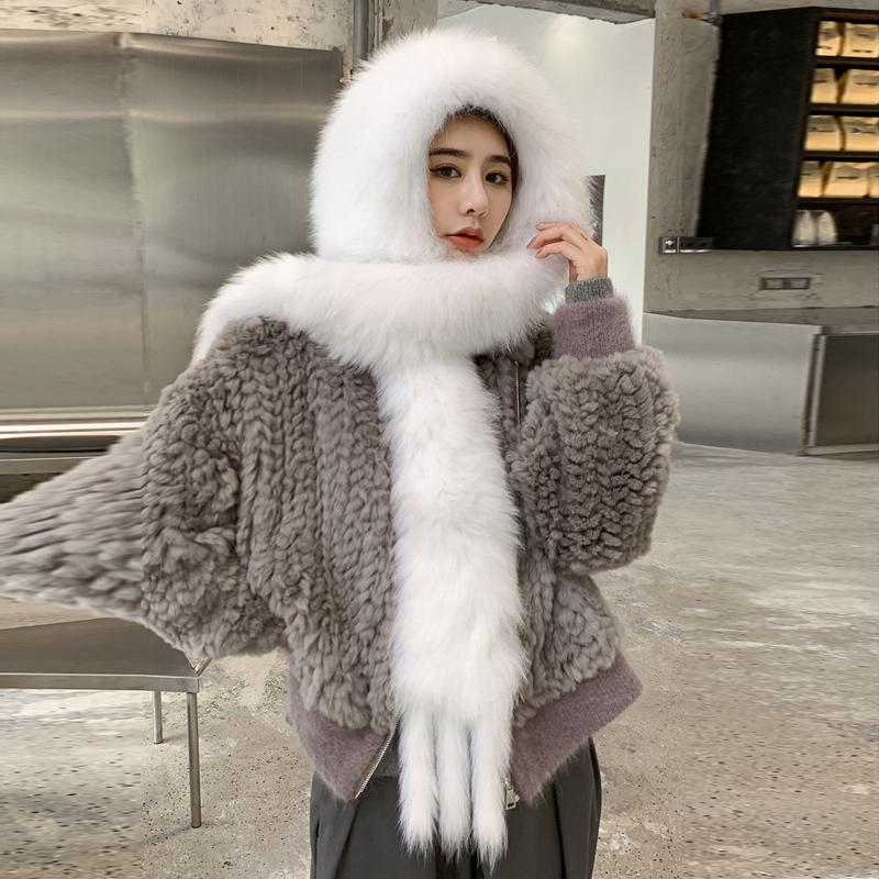 Čepice z liščí kožešiny šátek integrovaný dámský zimní teplý šátek sladký a roztomilý klobouk proti větru a sněhu lyžařský klobouk kožešinový slaměný klobouk