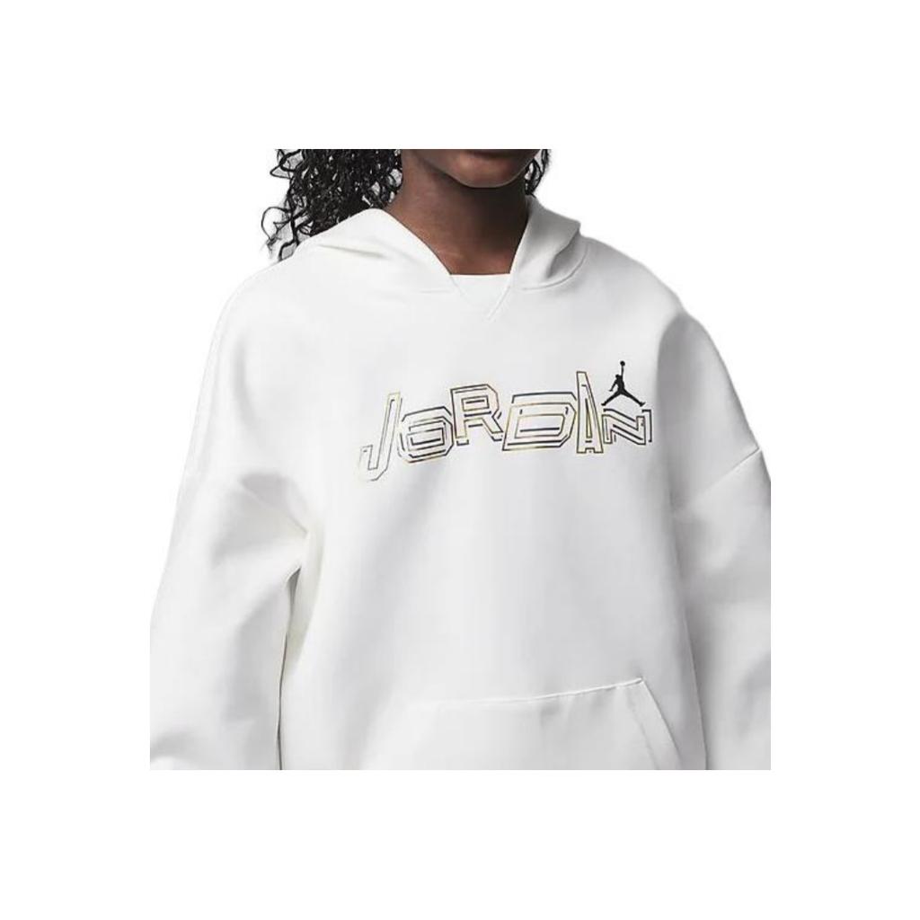 Jordan Take Flight Snap Hoodie With Letter Print Long Sleeve Casual Sweatshirt Kids Tops White FZ1953-133