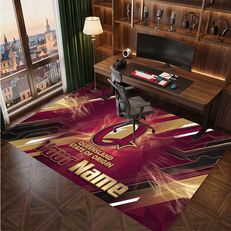Personalisierter Kristall-Samt-Teppich der Queensland Maroons, Weicher Anti-Rutsch-Teppich mit individuellem Namens-Text für Wohnzimmer, Schlafzimmer