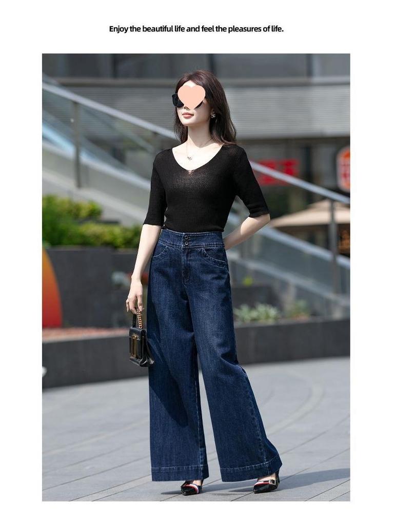 2025 Fleece-Lined High-Waisted Wide-Leg Jeans: Women's Slimming Cropped Pants for Autumn/Winter