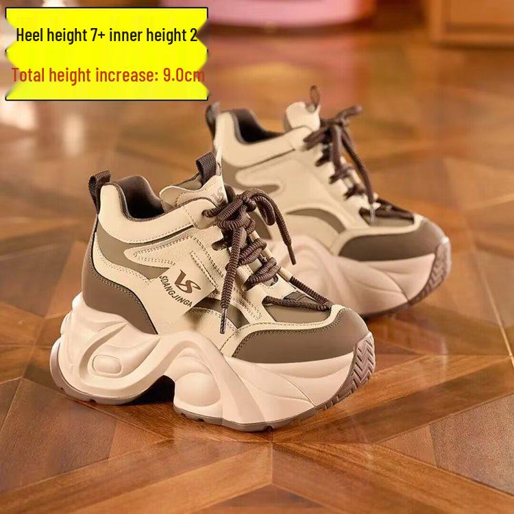 Women's Small Hidden Heel Thick-Soled Cotton Dad Shoes - Fleece-Lined for Warmth, Sporty and Casual, Autumn/Winter 2024.