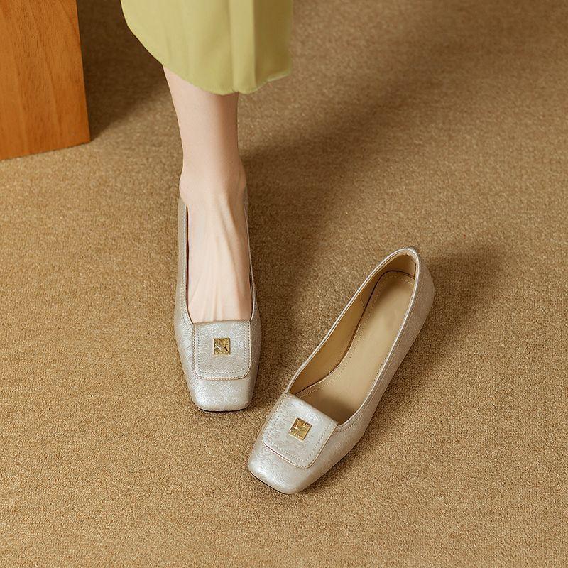 Giant soft retro leather single shoes women's spring and autumn versatile square head low-heeled flats