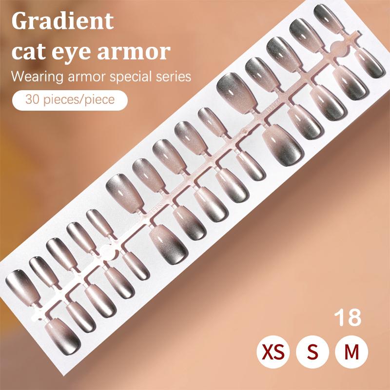 30Pcs Fake Nails French Style Gradient Cat Eyes Press On Full Cover Artificial Three Sizes Available False Nails Nail Enthusias