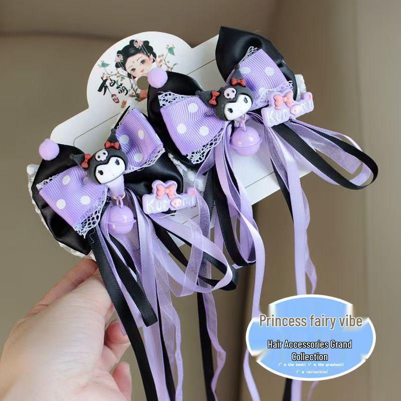 Kuromi Black & Purple Hair Accessories - Cute Bow Hair Clips for Girls and Babies