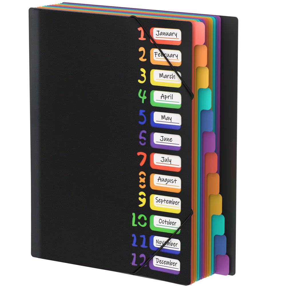 Multi-layer A4 Folder Storage Bag for Documents Color Folder 12 Labels Rainbow Inner Page Storage Book File Folder