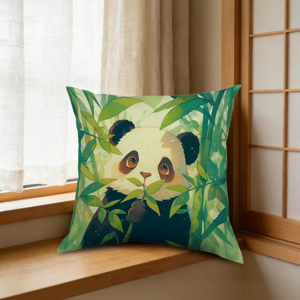 1Pc Cartoon Panda Bamboo Forest Green Cushion Cover Pillowcase For Sofa Bedroom Home Decor Soft Comfortable Throw Pillow Case