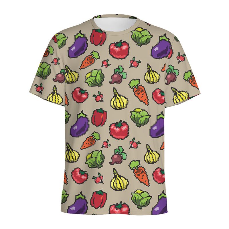 Vegan Fruits Graphic T-shirts Streetwear Round Neck Short Sleeves 3D Printing Vegetable Tops Men's and  Women's Unisex T-shirts