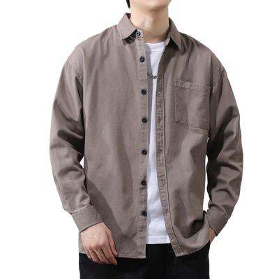 Φθινοπωρινό Ανδρικό Μακρυμάνικο Πουκάμισο Απλό Μονόχρωμο Βαμβακερό Πλυμένο Άνετο Πουκάμισο Λεπτό Παλτό