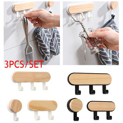 Wooden Wall-Mounted Storage Rack Self-Adhesive Key Holder Hanger Organizer Hooks