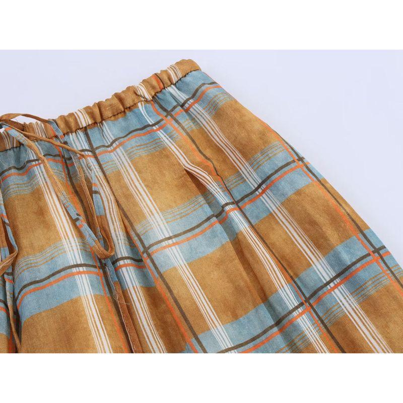 Kaslead New Women clothes Western Style Fashion Simple and Versatile Plaid Bloomers 8369034 615