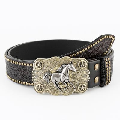Western Denim Belt Large Plate Mouth Vintage Retro Men'S Punk Embossed Leather Belt