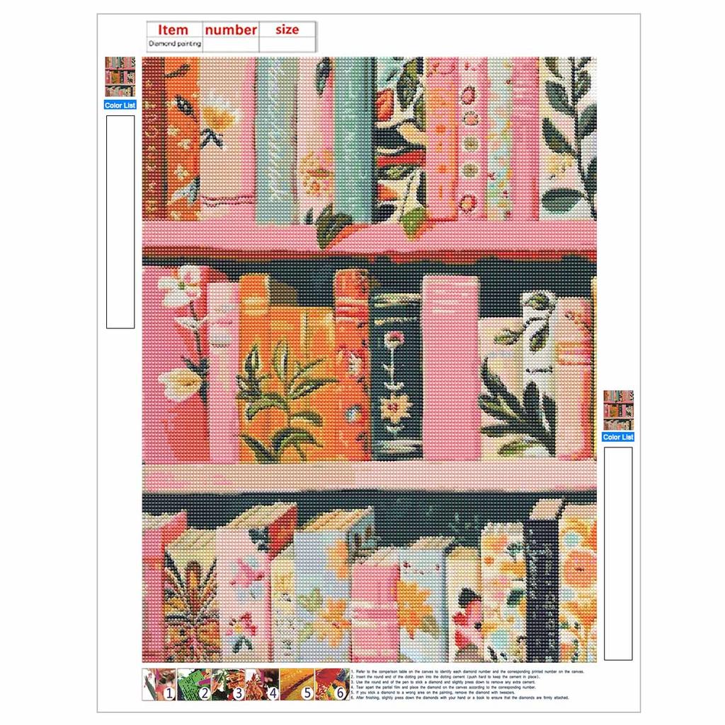 Diamond Painting Kit for Adults DIY Bookshelf Sparkling Art Canvas for Relaxing Craft Home Wall Decor and Creative Handmade Gift Idea