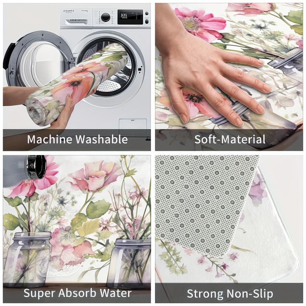 1Pcs Anti Fatigue Kitchen Rugs  Floral Print Waterproof Non-Slip Thick Cushioned Kitchen Mat Heavy Duty Comfort Standing Mat for Kitchen