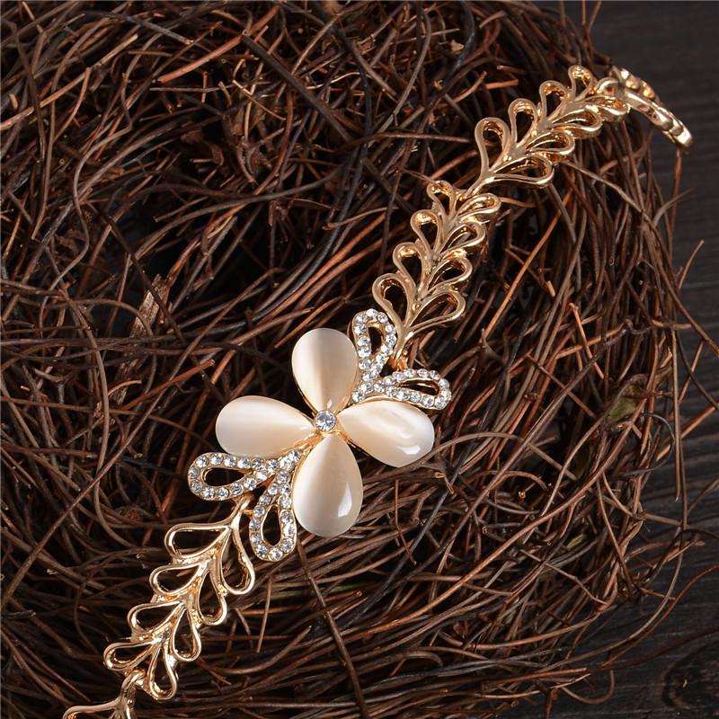 Stylish Women New Fashion Opal Gold Color Crystal Rhinestone Flower Charm Bracelet Bangle Gift Jewelry