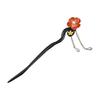 Kaka&lotus Wooden Hair Stick with Natural Stone, Chinese Style Hairpin, Antique Handmade Hair Accessory, Red Flower + Pearl Tassel, Long Type
