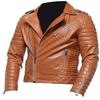 NOORA Men Tan Brown Stylish Slim Fit Leather Motorcycle Biker Jackets