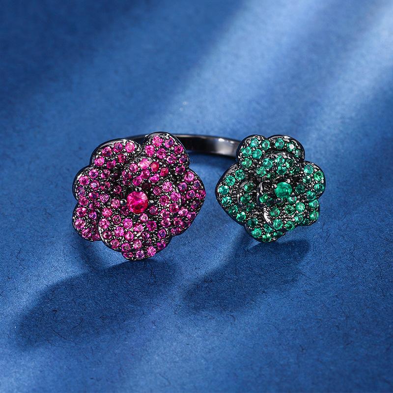 

Ювелирные изделия Медное основание с золотым покрытием Имитация красного корунда Черное золото Бессмертный цветок Персонализированное кольцо Женское